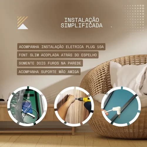 Espelho Led Frio Neutro Quente Botão Touch 90x80cm Jateado - imagem 6
