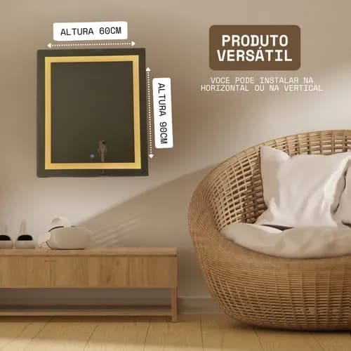 Espelho Led 1390x1090cm Botão Touch 3000k 4000k 6500k - imagem 3