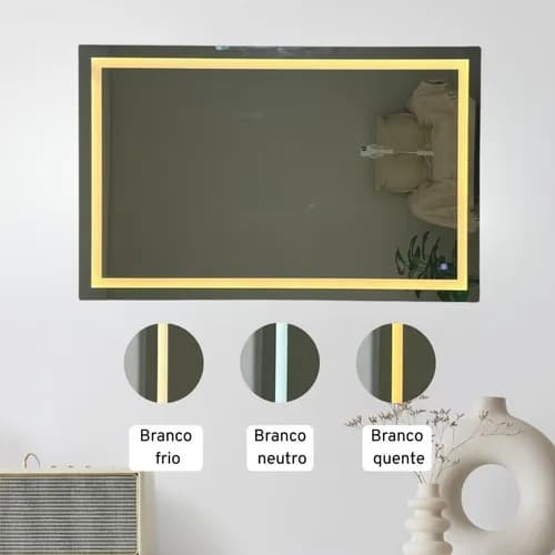 Espelho Com Led 88alt X 48 Larg Touch Luz Quente Fria Neutra - imagem 2