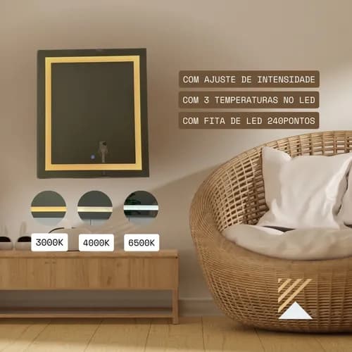 Espelho Com Led 70x90cm Botão Touch 3000k 4000k 6500k - imagem 5