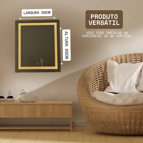Espelho Com Led 50x60cm Banheiro Lapidado Premium - imagem 7