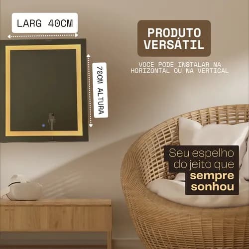 Espelho Led 40x70 Touch Luz Branco Frio, Neutro, Quente - imagem 2