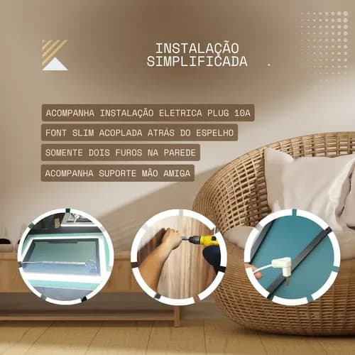 Espelho Com Led 88alt X 48 Larg Touch Luz Quente Fria Neutra - imagem 4