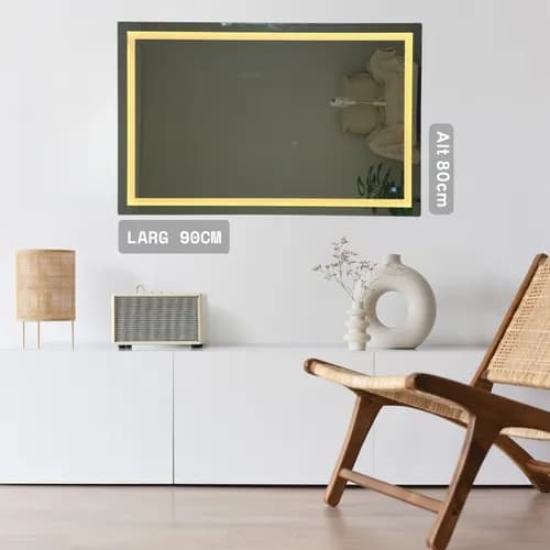 Espelho Led Frio Neutro Quente Botão Touch 90x80cm Jateado - imagem 3
