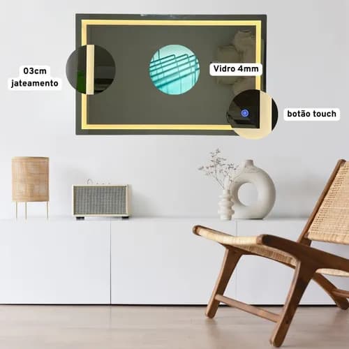 Espelho Com Led 100x70cm Botão Touch Banheiro Decoração - imagem 4