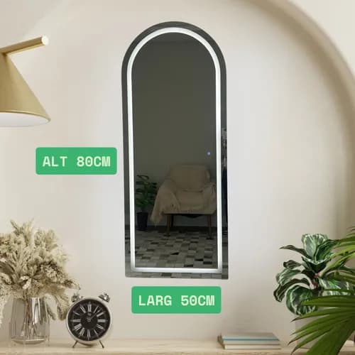 Espelho Arco Meio Corpo Jateado Com Led 50x80 Base Reta - imagem 4