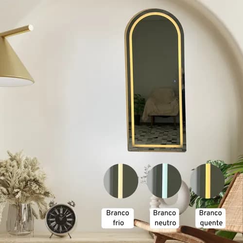 Espelho Arco Meio Corpo Jateado Com Led 50x80 Base Reta - imagem 2
