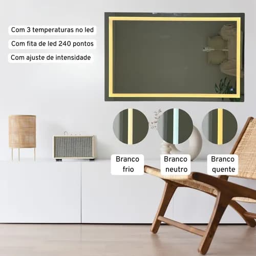 Espelho Com Led 100x70cm Botão Touch Banheiro Decoração - imagem 2