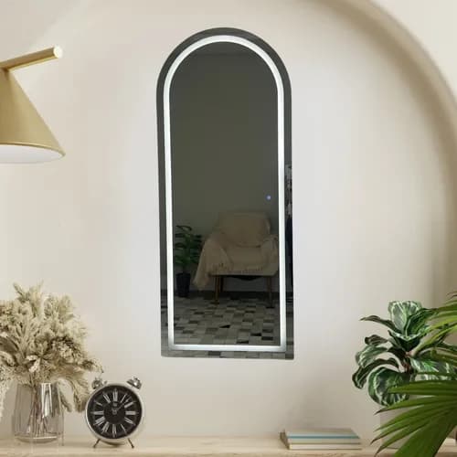 Espelho Arco Meio Corpo Jateado Com Led 50x80 Base Reta