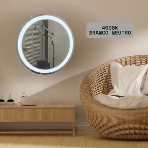 Espelho Redondo Decorativo 90x90 Led Branco Quarto Studio - imagem 6