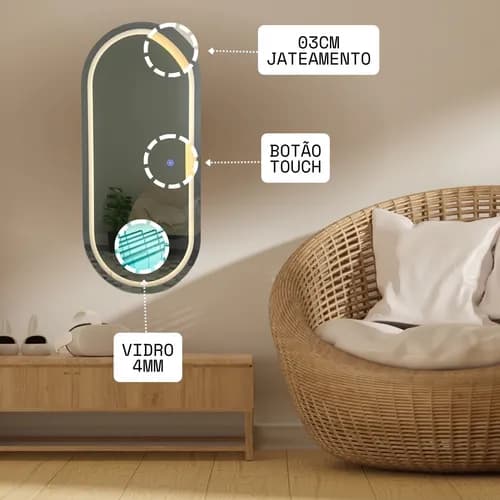 Espelho Decorativo Led 75x50 Botão Oval Decoração - imagem 6