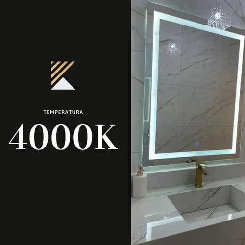 Espelho Quadrado Decorativo 90x90cm Led Branco Quarto Studio - imagem 2