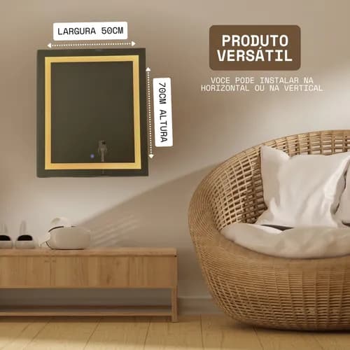 Espelho Led Larg 135x110 Alt Botão Touch Luz Quente - imagem 7
