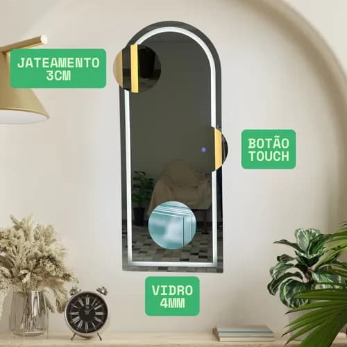 Espelho Arco Meio Corpo Jateado Com Led 50x80 Base Reta - imagem 5