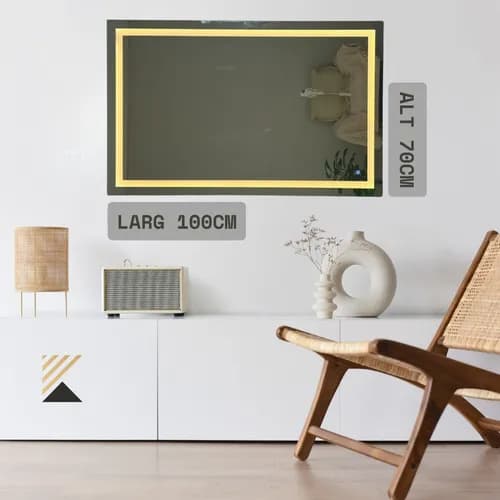 Espelho Com Led 100x70cm Botão Touch Banheiro Decoração - imagem 3