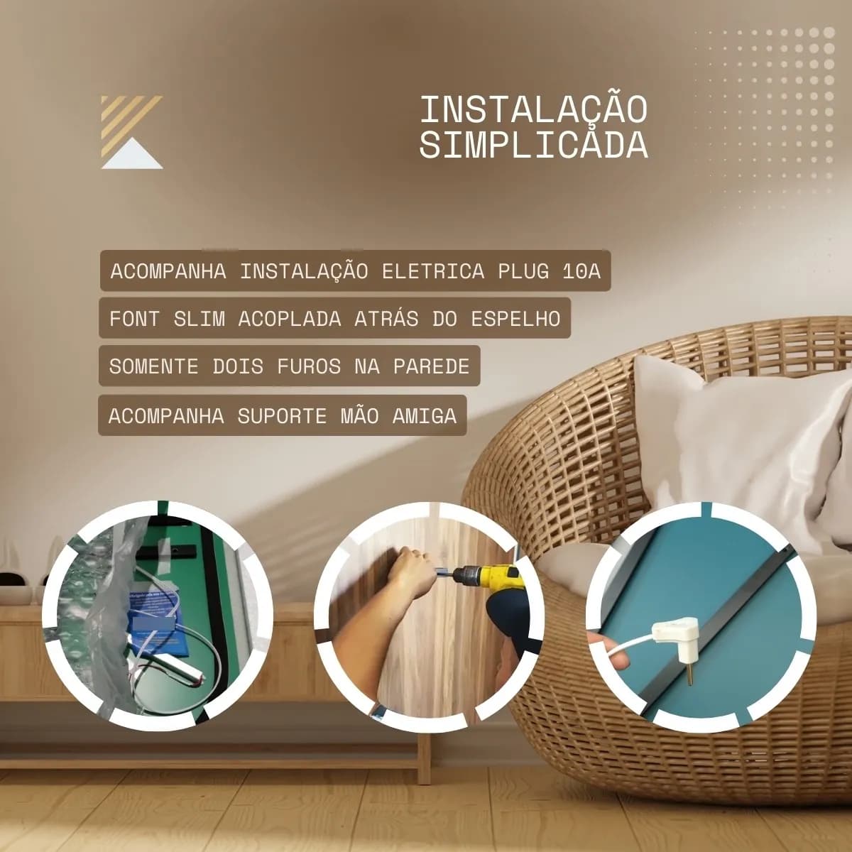 Espelho Redondo Decorativo 90x90 Led Branco Quarto Studio - imagem 7