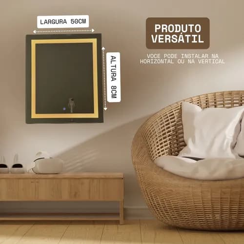 Espelho Com Led 80x50 Banheiro Sala De Estar Grande - imagem 5