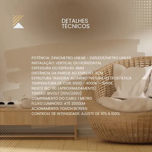 Espelho Decorativo Led 75x50 Botão Oval Decoração - imagem 4